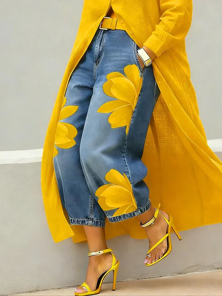 ESLEY | CONJUNTO DE CAMISA LARGA Y VAQUEROS ESTAMPADOS