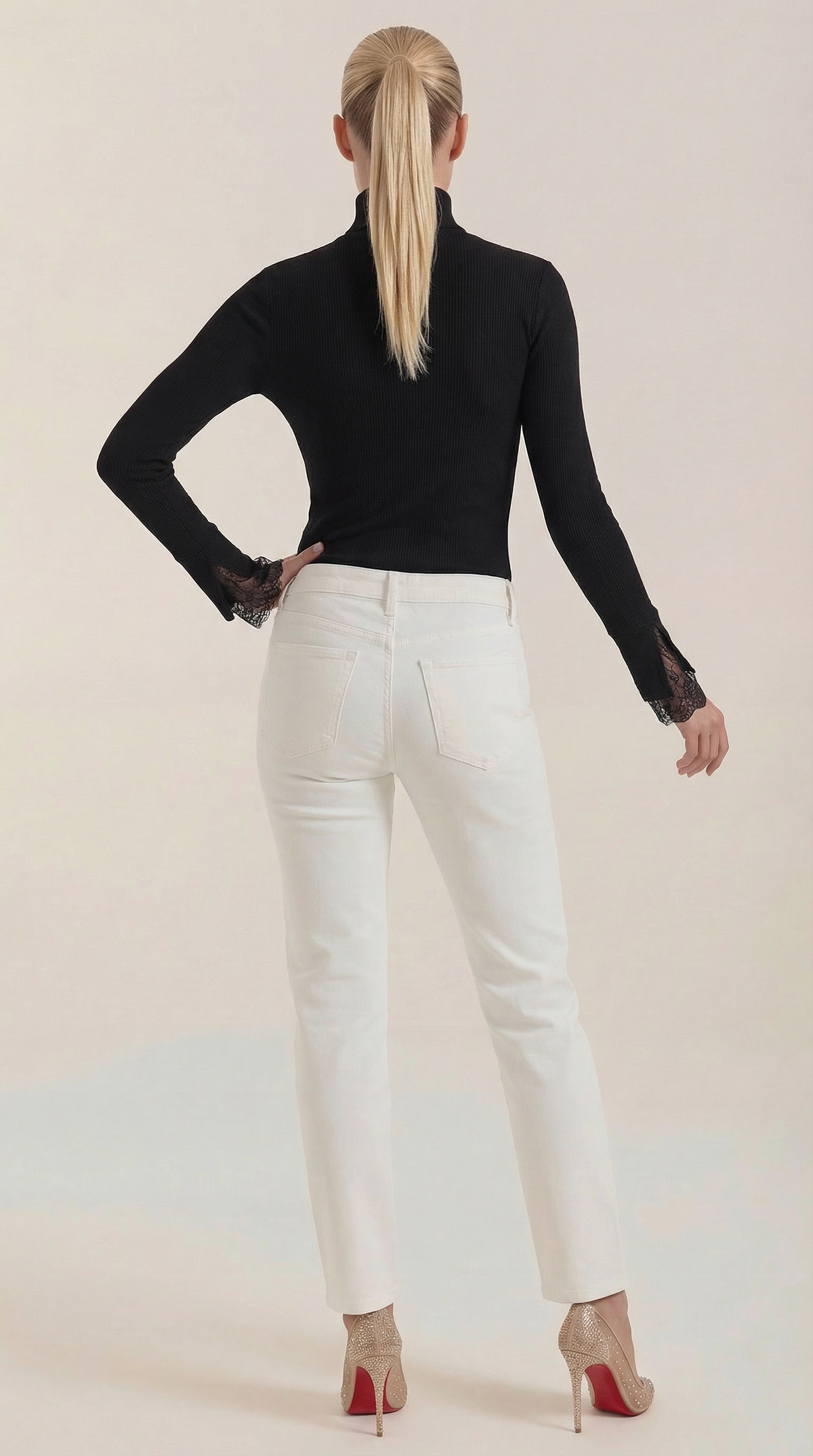 AGATHA | JERSEY DE CUELLO ALTO CON PUÑOS DE ENCAJE TEXTURIZADO