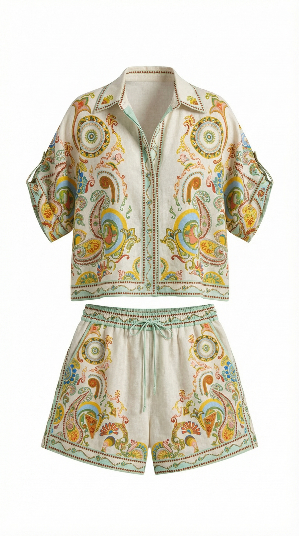 BRENDA | CONJUNTO BOHO DE CAMISETA Y PANTALONES CORTOS ESTAMPADOS