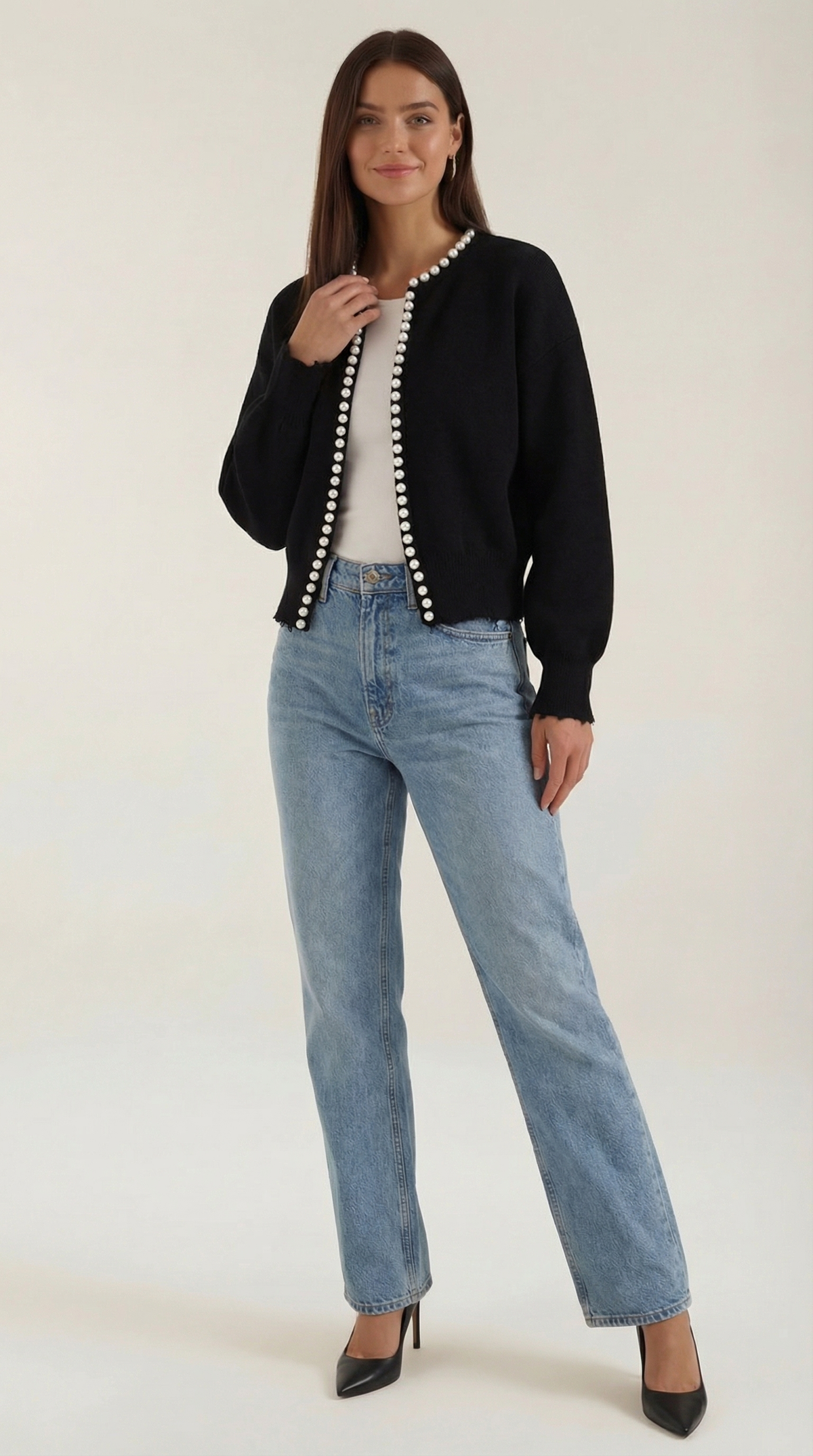 ALESSANDRA | CARDIGAN CON DETALLES DE PERLAS