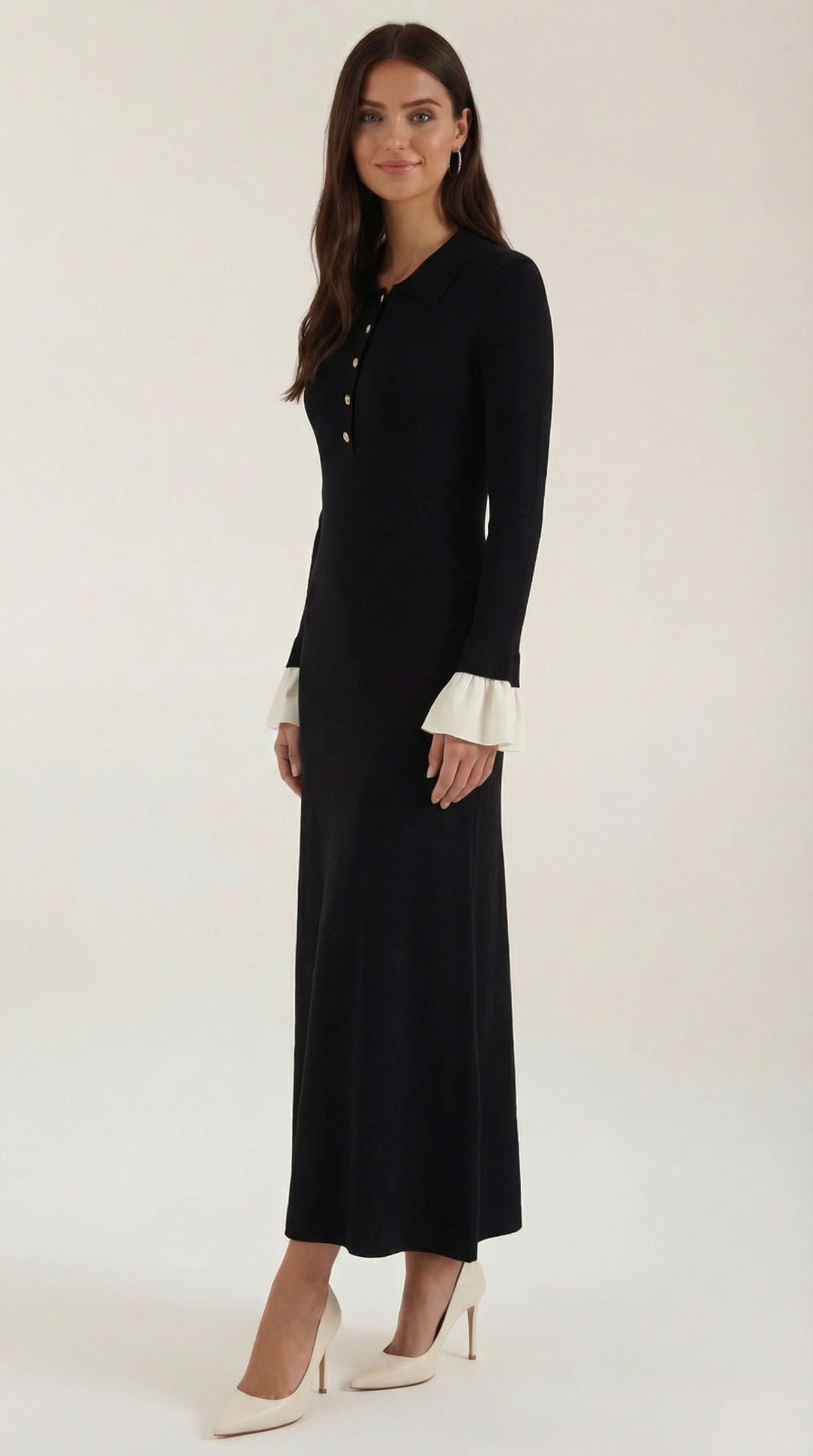 CHARLOTTE | VESTIDO LARGO DE PUNTO CON PUÑOS EN CONTRASTE
