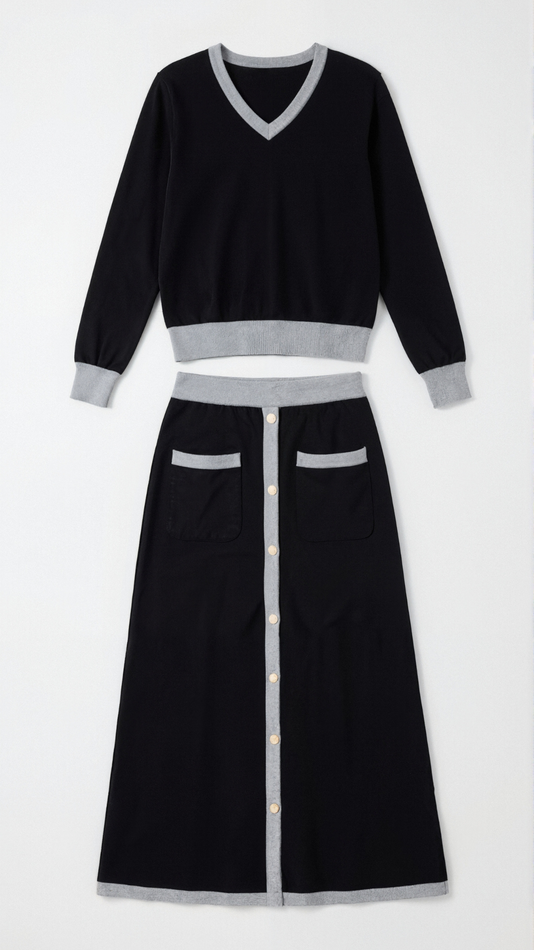 CHERYL | CONJUNTO DE SUÉTER CON ESCOTE EN V Y FALDA MIDI