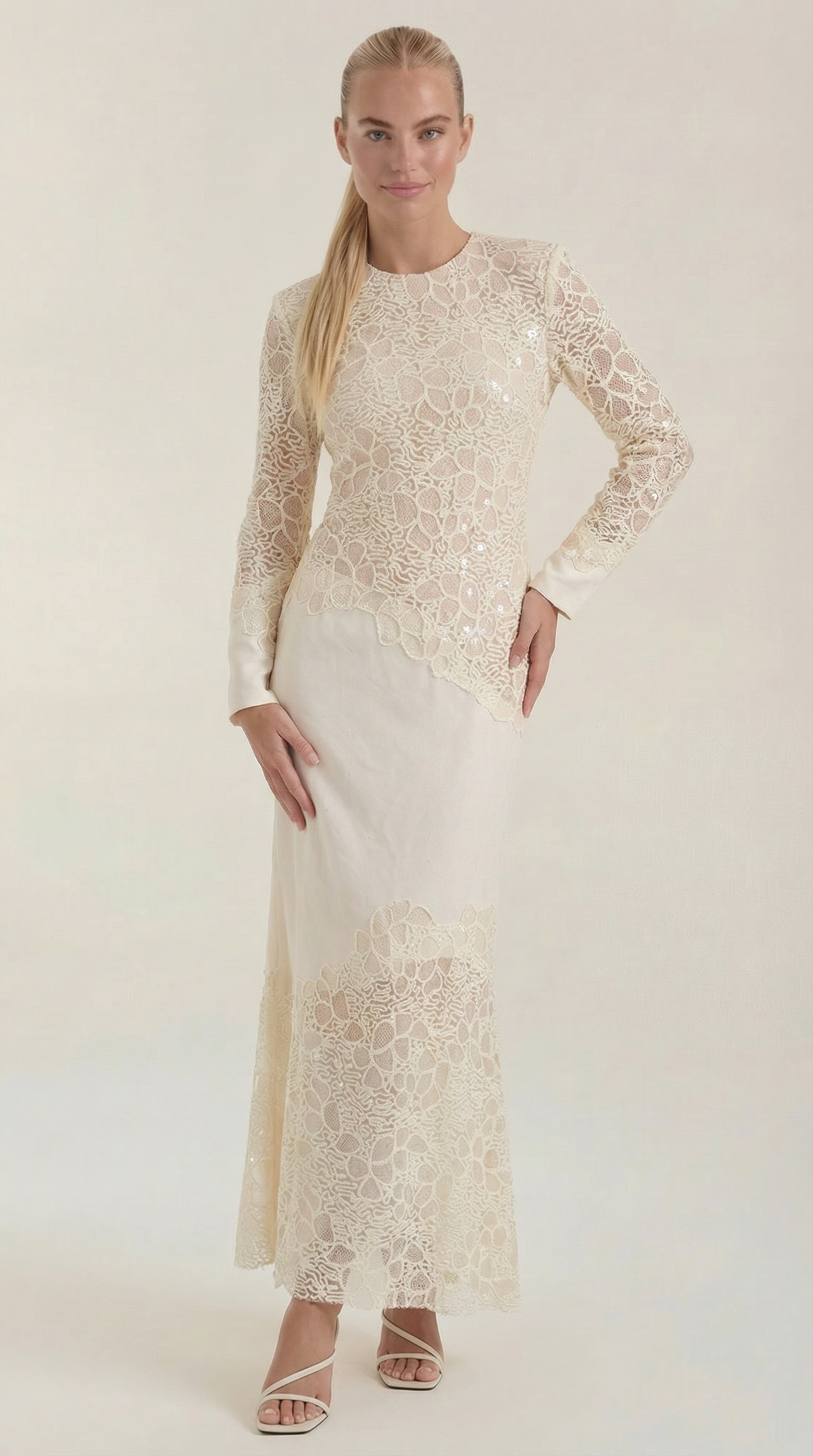 ELISE | VESTIDO LARGO CON LENTEJUELAS Y ENCAJE