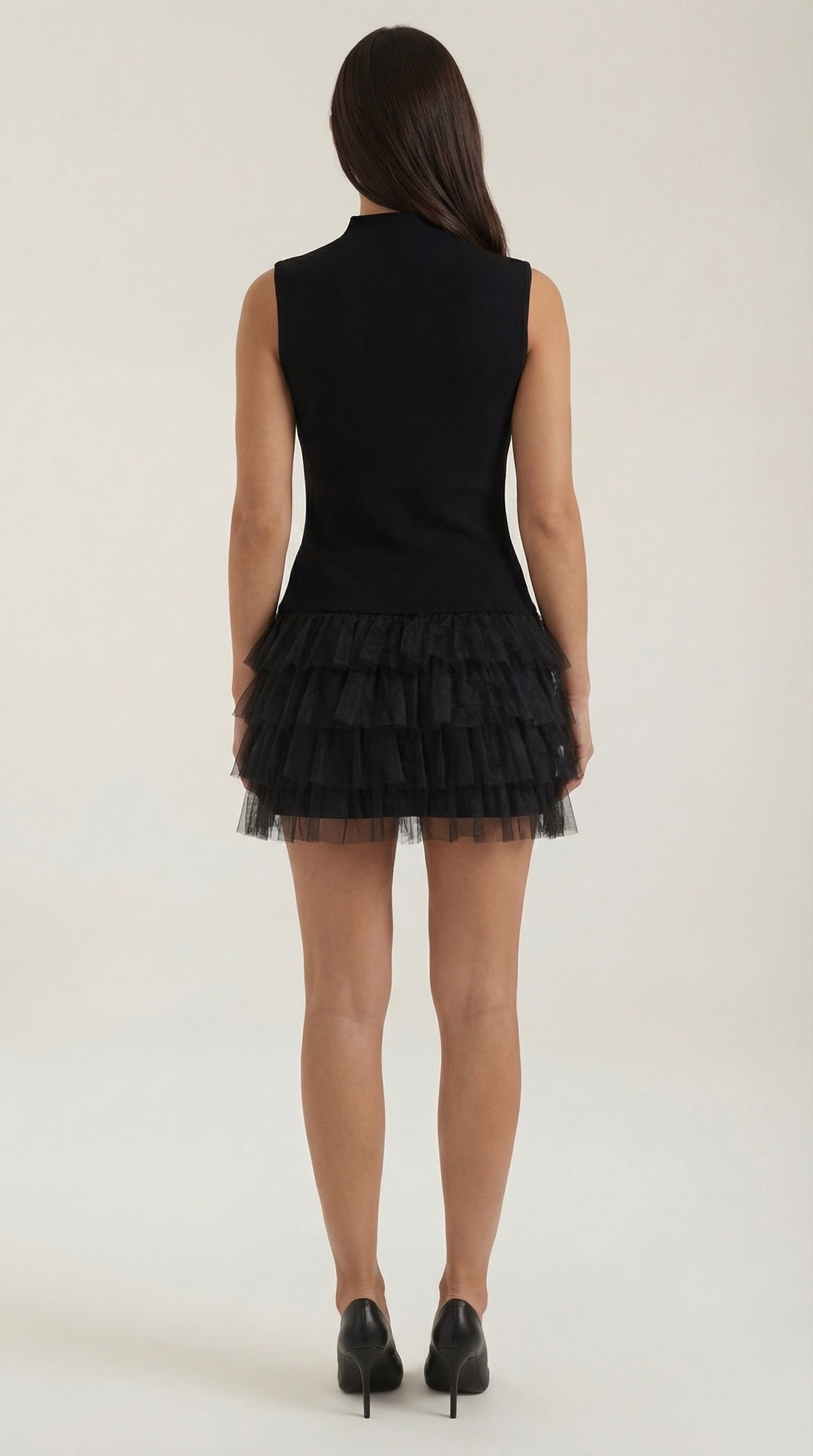 NADIA | VESTIDO CORTO DE TUL CON CUELLO ALTO