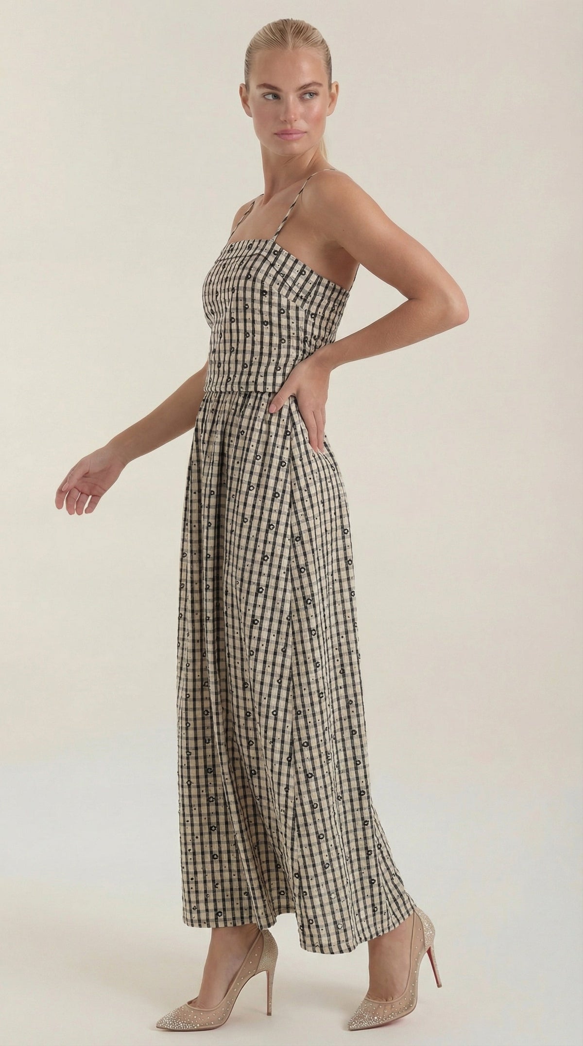 JULIANA | VESTIDO MIDI DE VERANO A CUADROS CON ESCOTE REDONDO