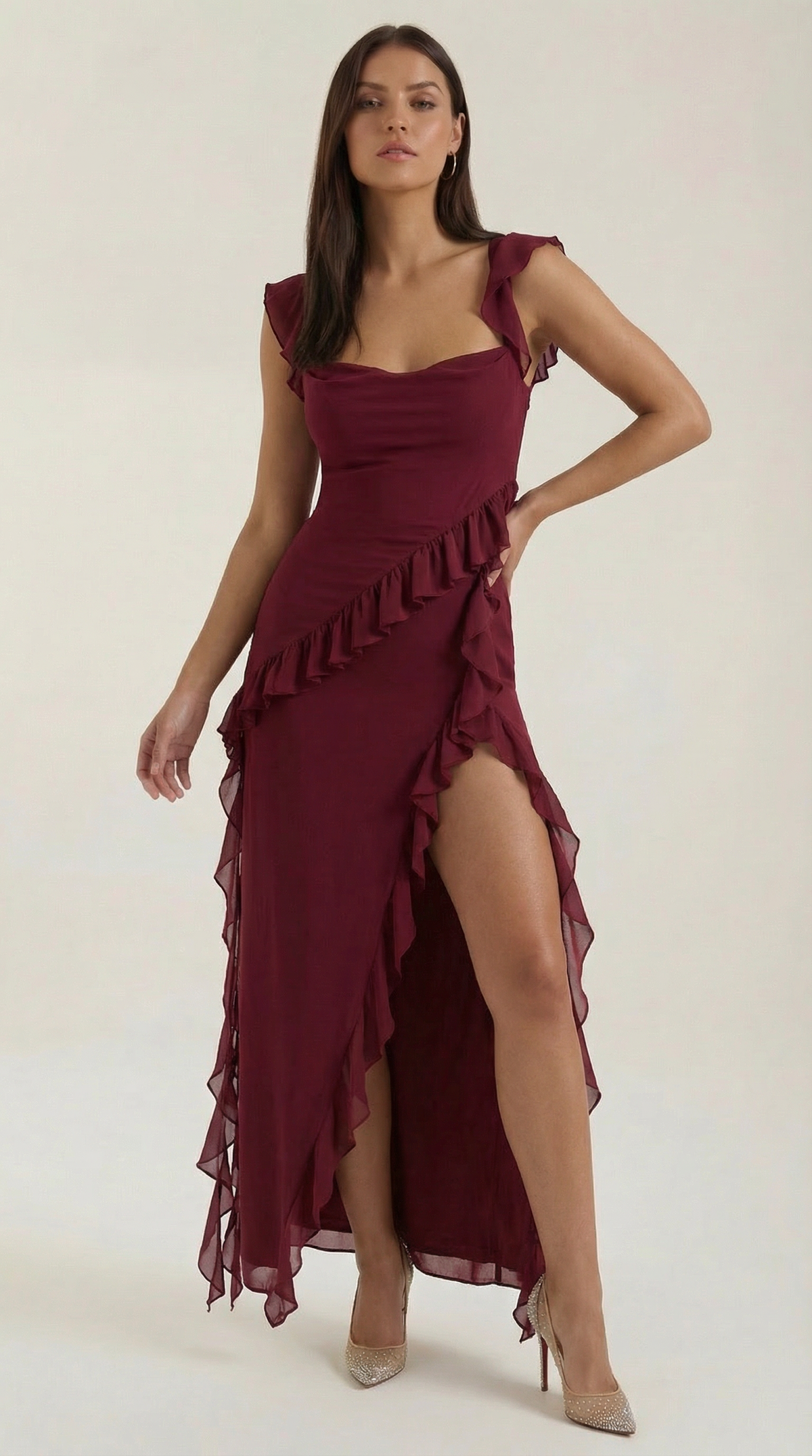 SUSAN | VESTIDO LARGO CON VOLANTES