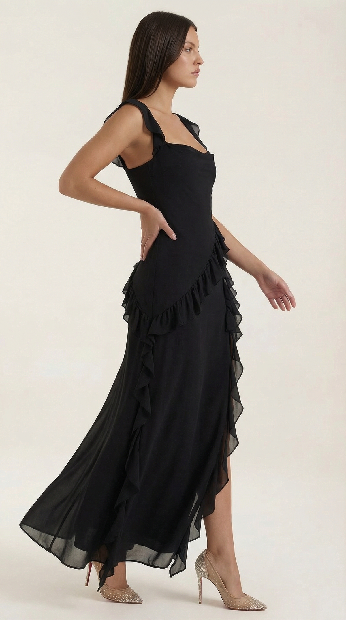 SUSAN | VESTIDO LARGO CON VOLANTES