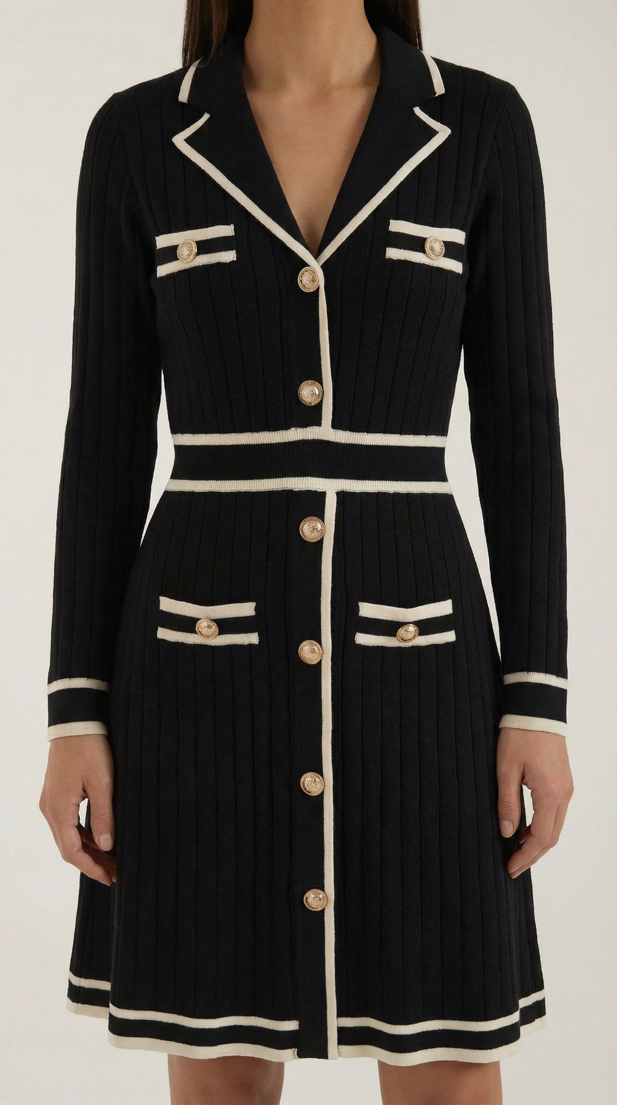 TRACY | ELEGANTE VESTIDO DE PUNTO CON RIBETES EN CONTRASTE