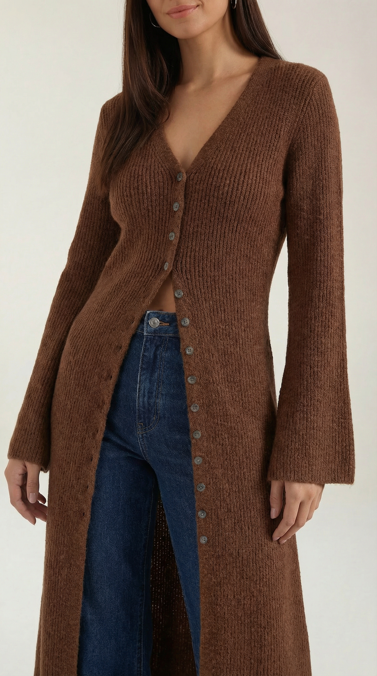 MARINA | CÁRDIGAN MAXI DE PUNTO CON ESCOTE EN V