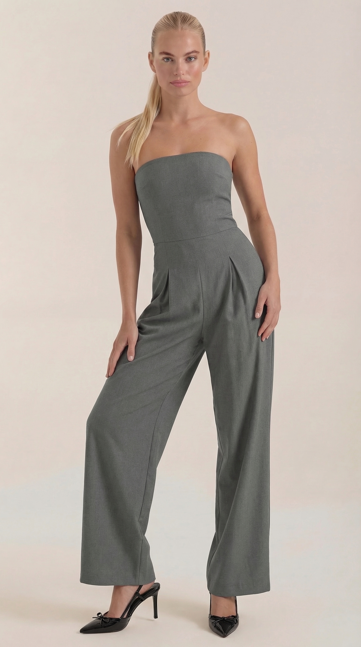 ELIZA | MONO SIN TIRANTES CON PANTALÓN DE PIERNA ANCHA