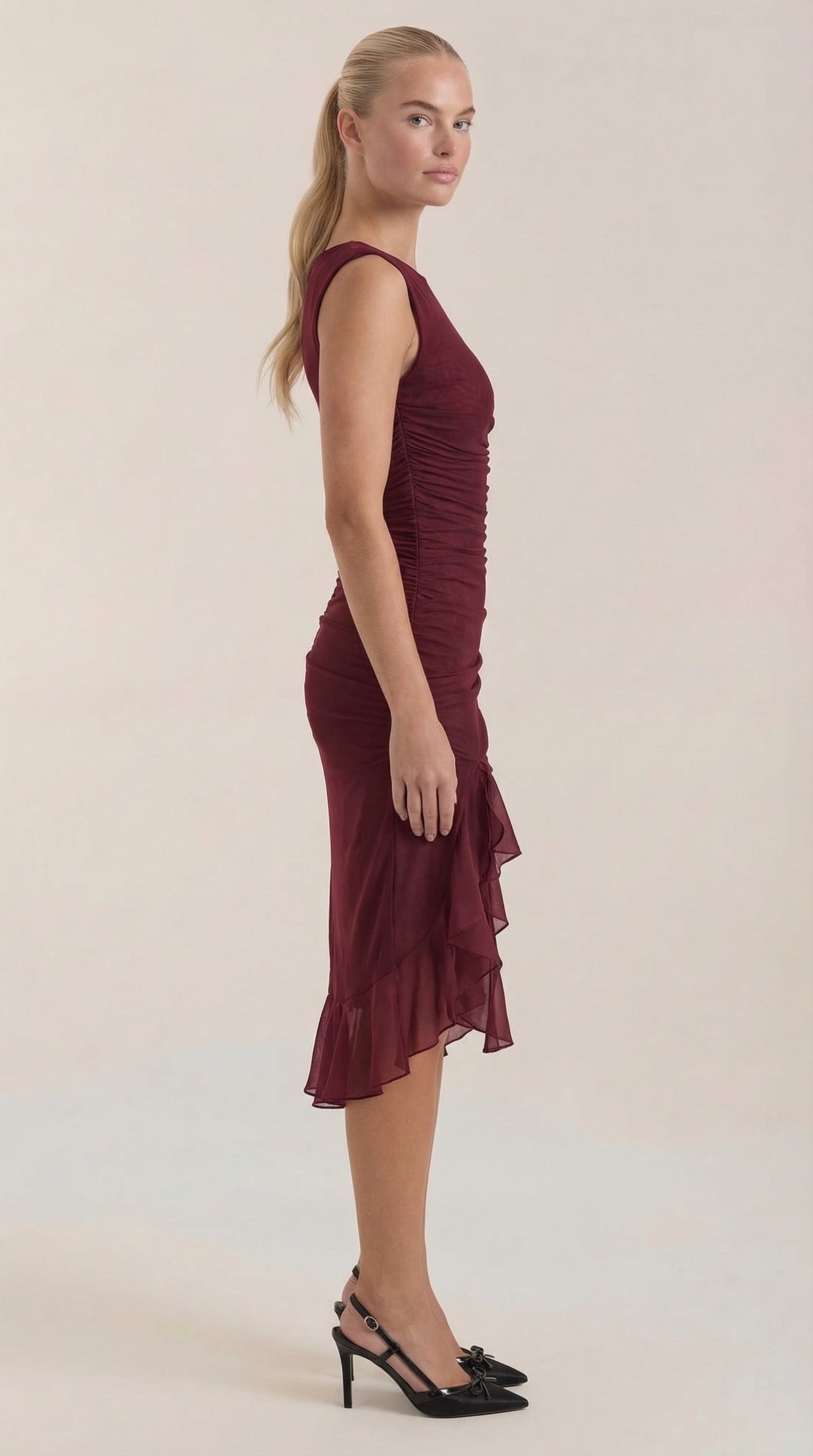 RAMONA | VESTIDO MIDI CON DETALLES DE VOLANTES