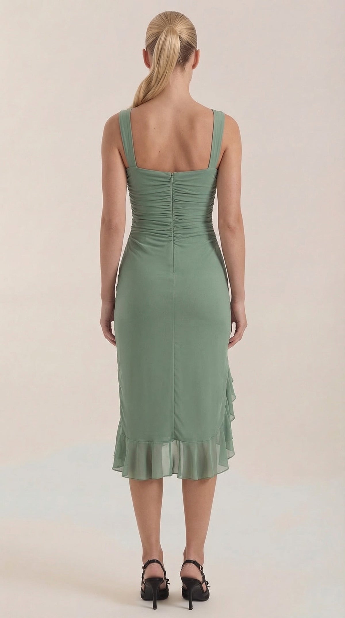 RAMONA | VESTIDO MIDI CON DETALLES DE VOLANTES