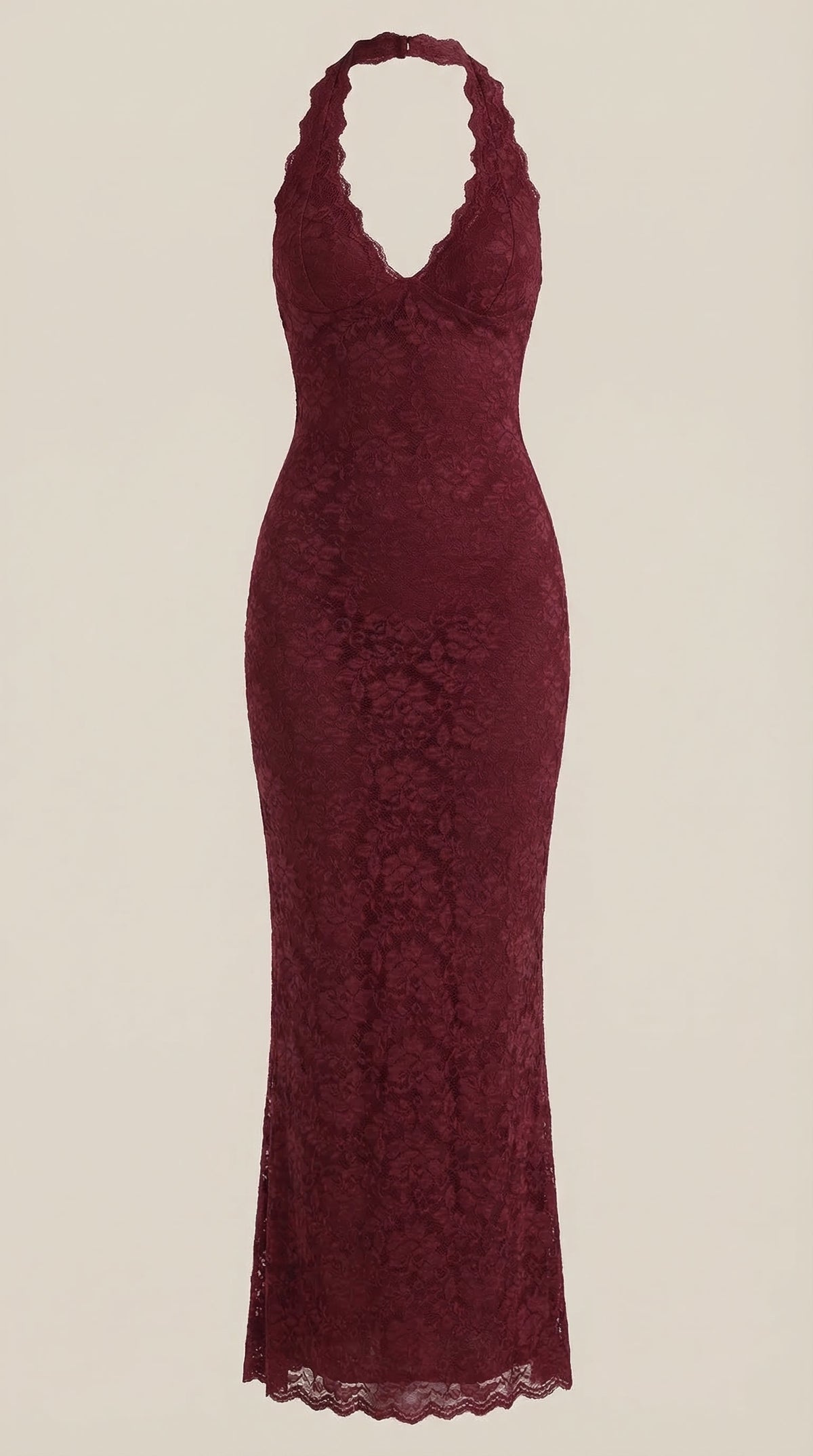 ROXANNE | VESTIDO LARGO DE ENCAJE CON ESCOTE HALTER