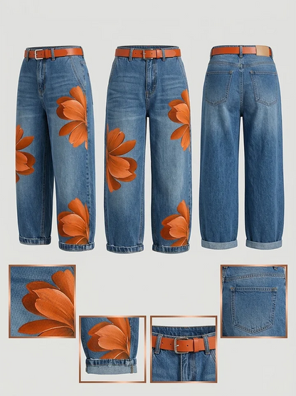 ESLEY | CONJUNTO DE CAMISA LARGA Y VAQUEROS ESTAMPADOS