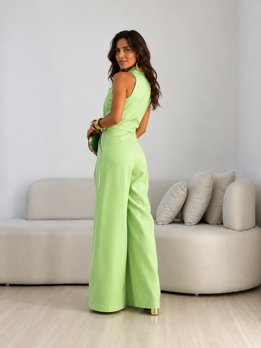 VALENTINA | MONO HALTER CON LAZO FRONTAL Y PANTALÓN PALAZZO DE PIERNA ANCHA