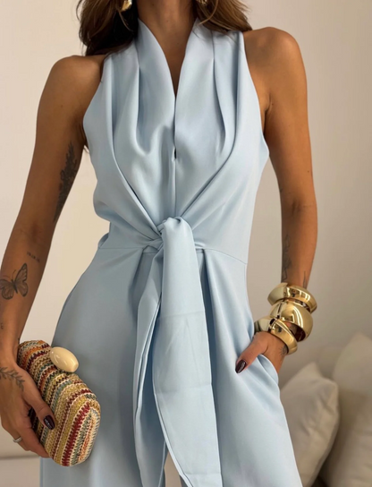 VALENTINA | MONO HALTER CON LAZO FRONTAL Y PANTALÓN PALAZZO DE PIERNA ANCHA