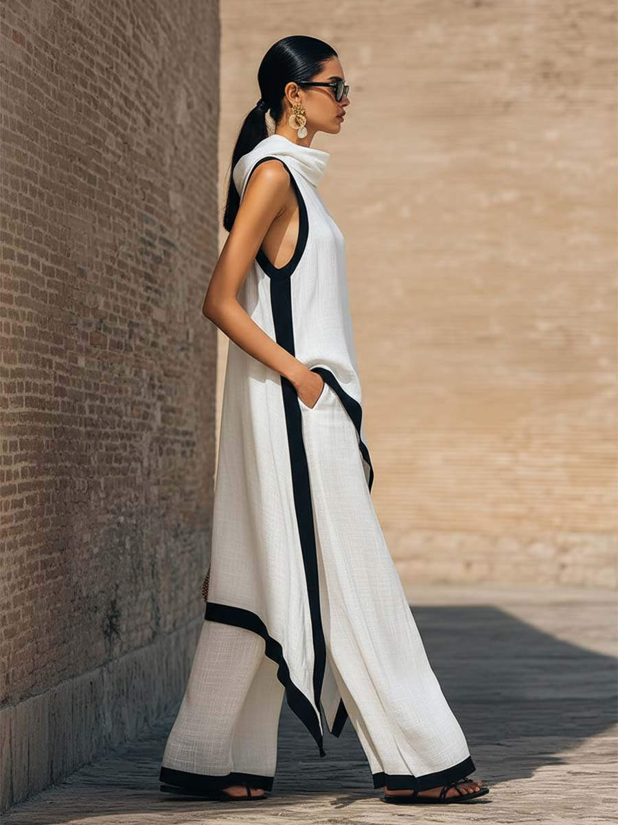 YENIRA | ELEGANTE CONJUNTO DE DOS PIEZAS DE ALGODÓN Y LINO CON CORTE ARTÍSTICO