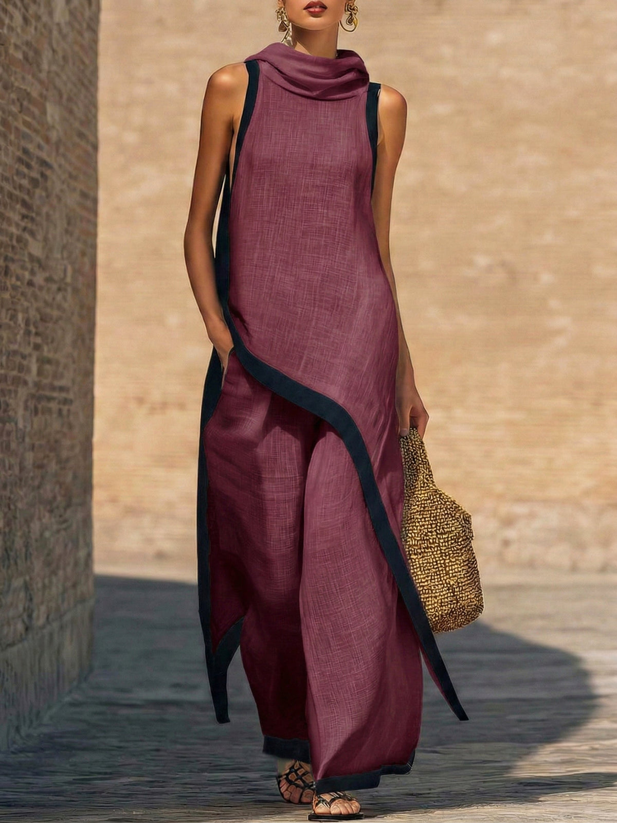 YENIRA | ELEGANTE CONJUNTO DE DOS PIEZAS DE ALGODÓN Y LINO CON CORTE ARTÍSTICO