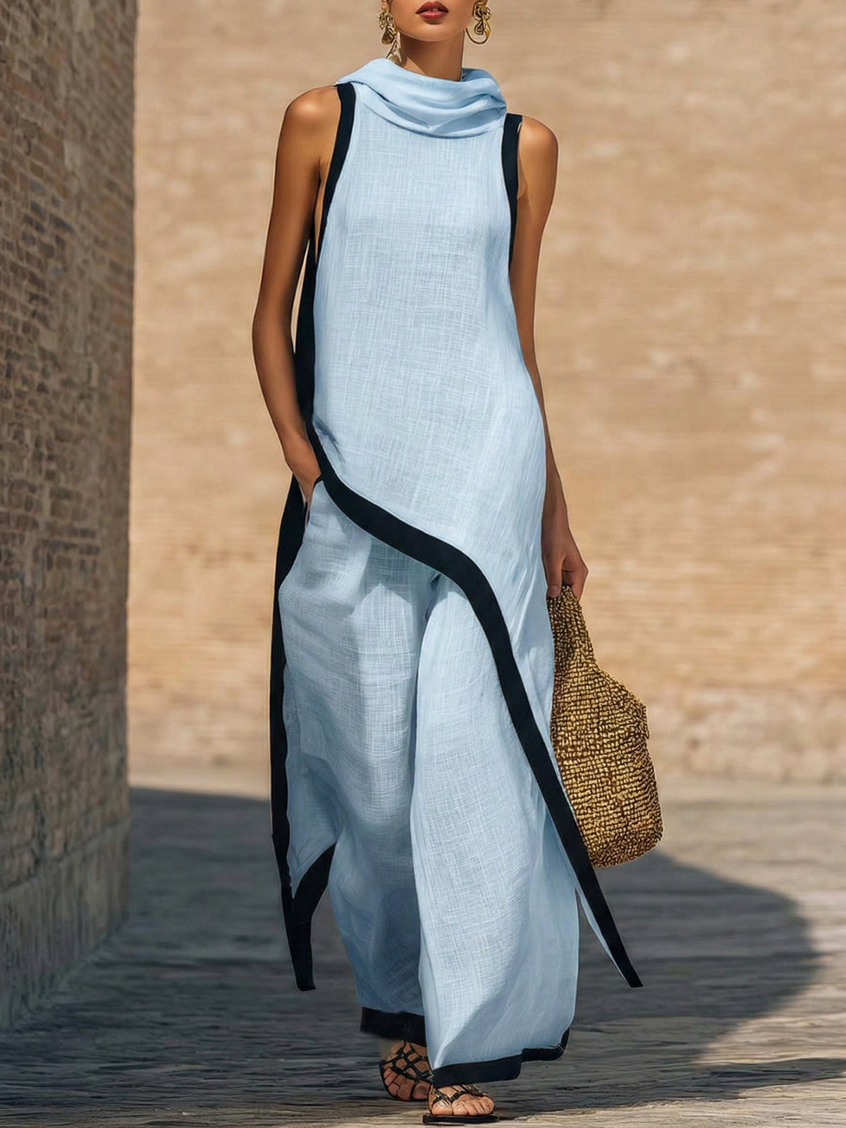 YENIRA | ELEGANTE CONJUNTO DE DOS PIEZAS DE ALGODÓN Y LINO CON CORTE ARTÍSTICO