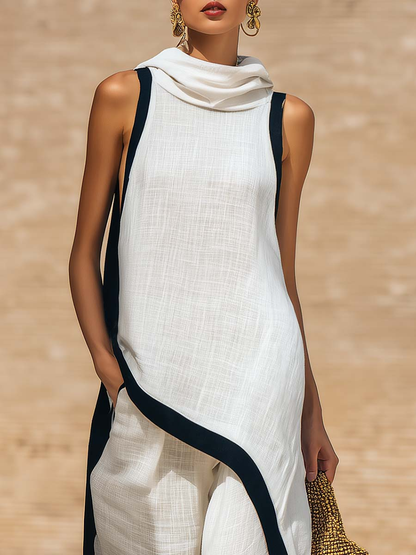 YENIRA | ELEGANTE CONJUNTO DE DOS PIEZAS DE ALGODÓN Y LINO CON CORTE ARTÍSTICO
