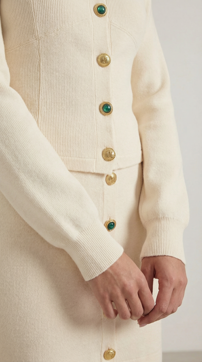 CARRIE | CONJUNTO DE CHAQUETA DE PUNTO Y FALDA CON BOTONES