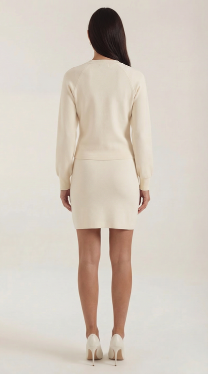 CARRIE | CONJUNTO DE CHAQUETA DE PUNTO Y FALDA CON BOTONES