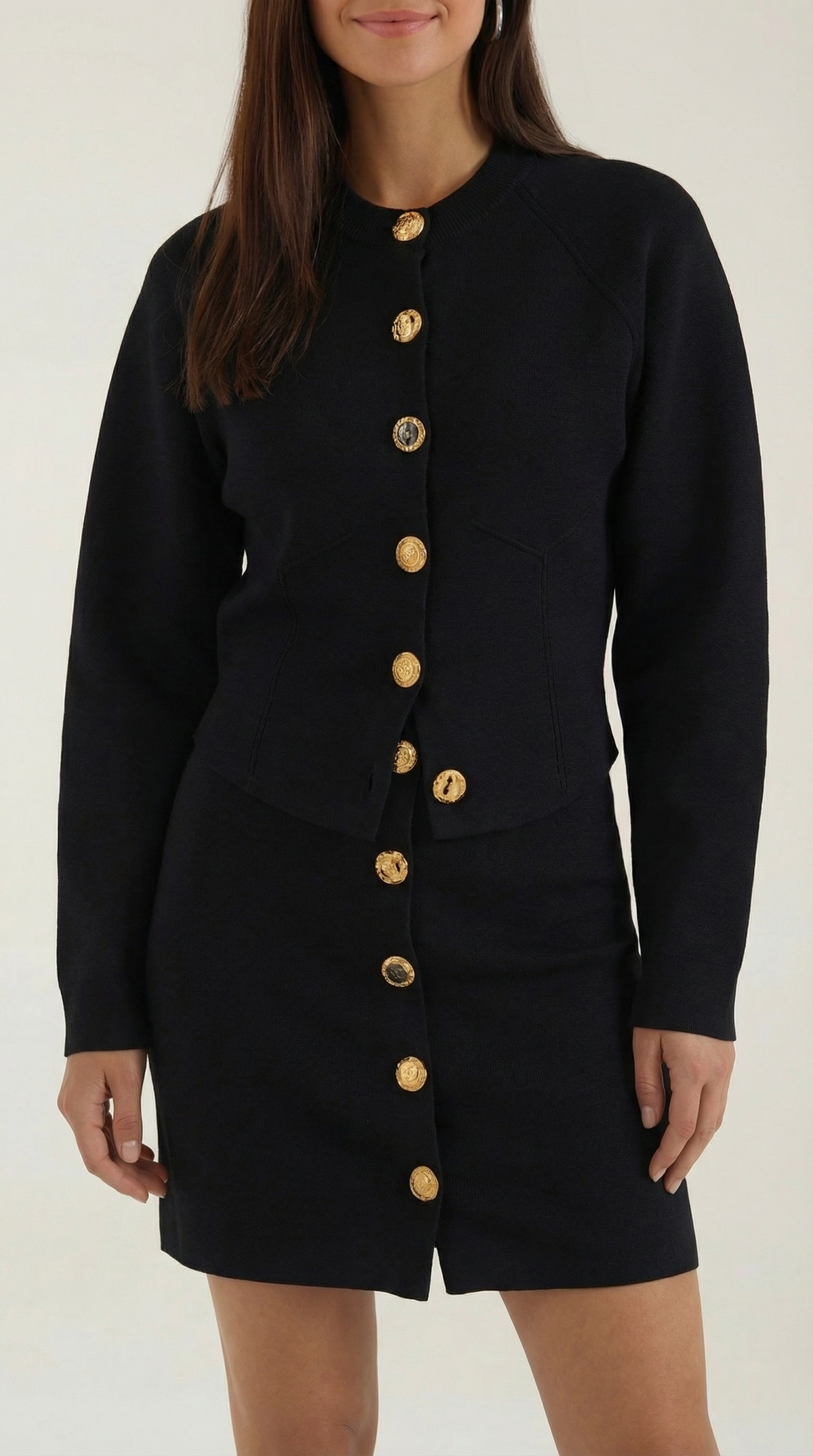 CARRIE | CONJUNTO DE CHAQUETA DE PUNTO Y FALDA CON BOTONES