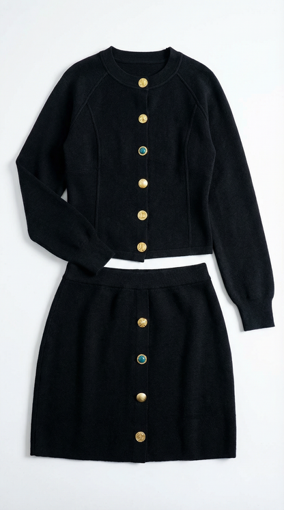 CARRIE | CONJUNTO DE CHAQUETA DE PUNTO Y FALDA CON BOTONES