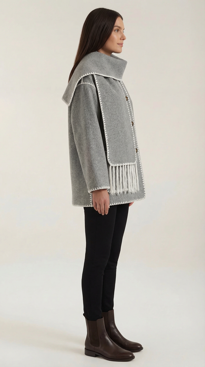ISOLDE | CHAQUETA CON BUFANDA A CONTRASTE