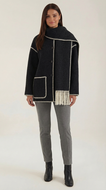 ISOLDE | CHAQUETA CON BUFANDA A CONTRASTE