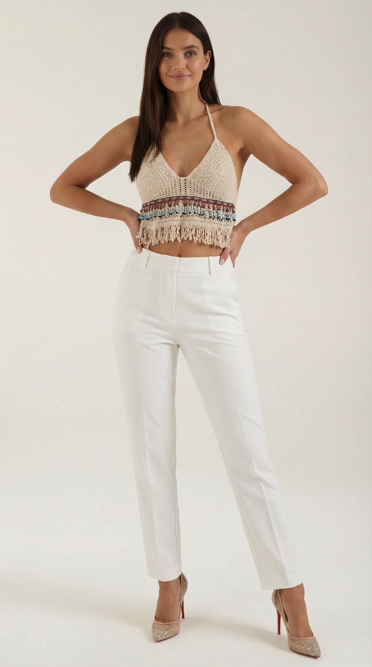 CAPRI | TOP HALTER DE GANCHILLO CON FLECOS