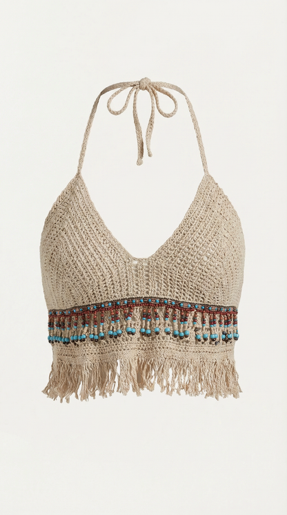 CAPRI | TOP HALTER DE GANCHILLO CON FLECOS