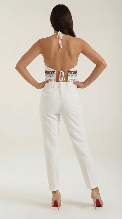 CAPRI | TOP HALTER DE GANCHILLO CON FLECOS