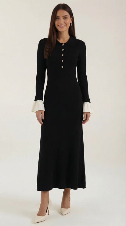 CHARLOTTE | VESTIDO LARGO DE PUNTO CON PUÑOS EN CONTRASTE