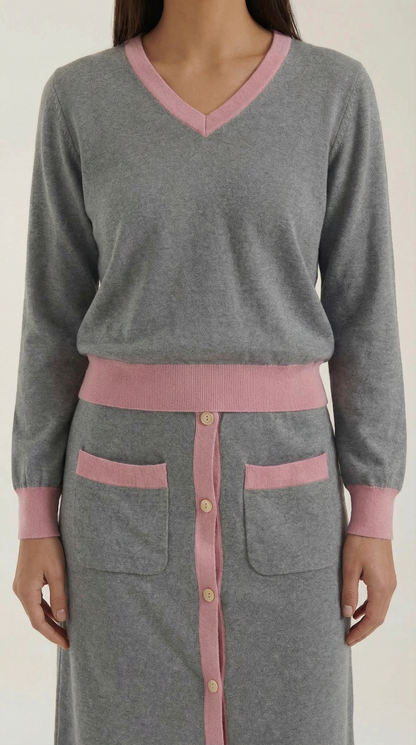 CHERYL | CONJUNTO DE SUÉTER CON ESCOTE EN V Y FALDA MIDI