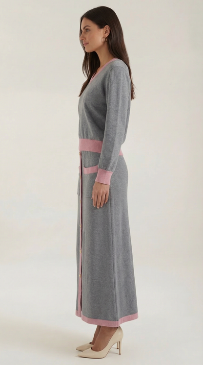 CHERYL | CONJUNTO DE SUÉTER CON ESCOTE EN V Y FALDA MIDI