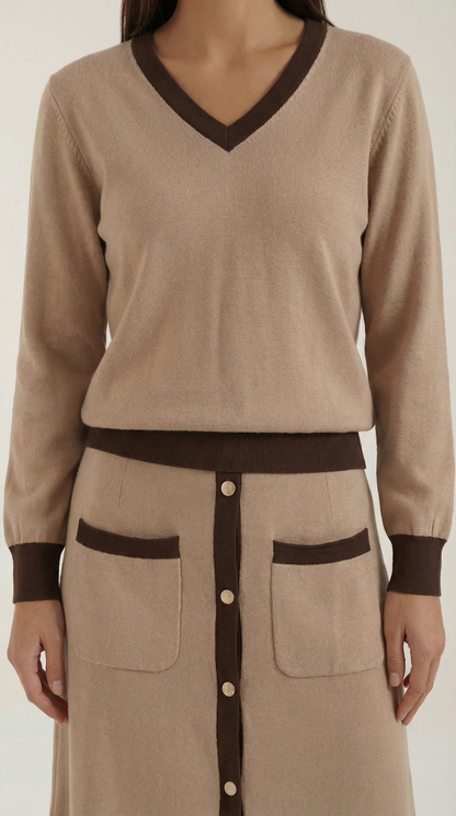 CHERYL | CONJUNTO DE SUÉTER CON ESCOTE EN V Y FALDA MIDI