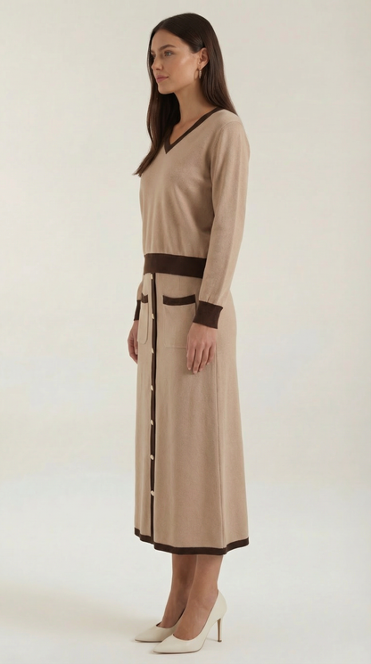 CHERYL | CONJUNTO DE SUÉTER CON ESCOTE EN V Y FALDA MIDI