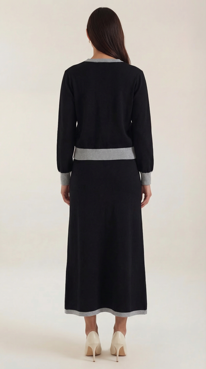 CHERYL | CONJUNTO DE SUÉTER CON ESCOTE EN V Y FALDA MIDI