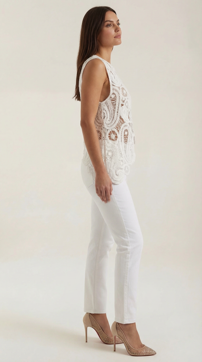 GENEVIEVE | BLUSA ASIMETRICA CON DETALLES DE ENCAJE