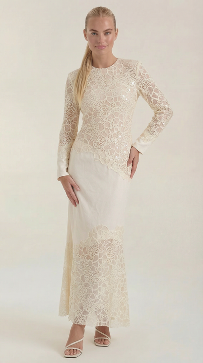 ELISE | VESTIDO LARGO CON LENTEJUELAS Y ENCAJE