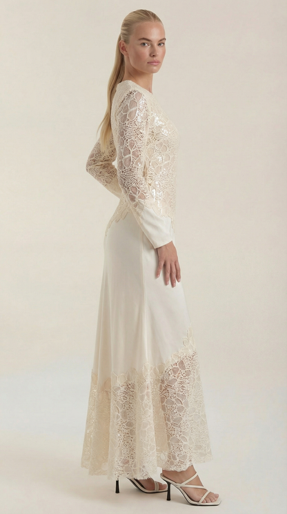 ELISE | VESTIDO LARGO CON LENTEJUELAS Y ENCAJE