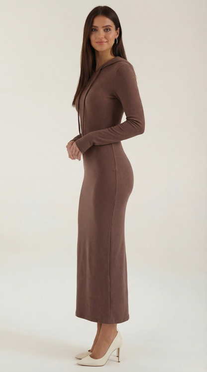 MARILYN | VESTIDO LARGO AJUSTADO CON CAPUCHA