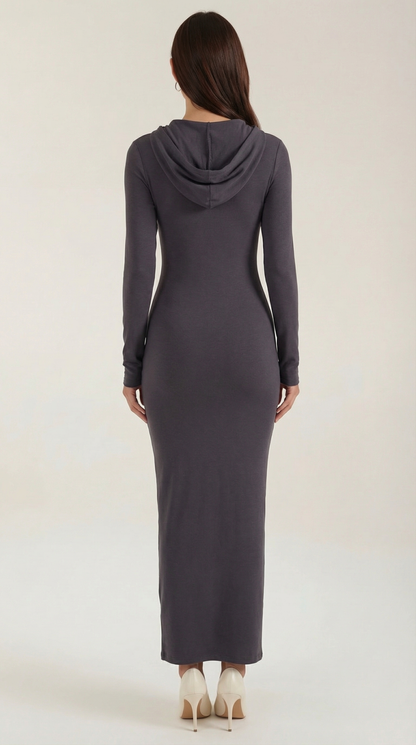 MARILYN | VESTIDO LARGO AJUSTADO CON CAPUCHA