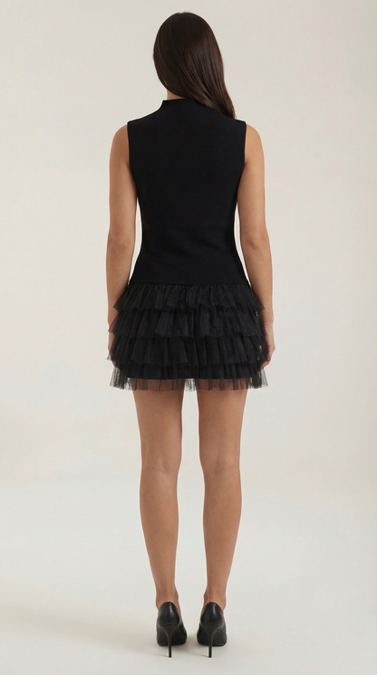 NADIA | VESTIDO CORTO DE TUL CON CUELLO ALTO