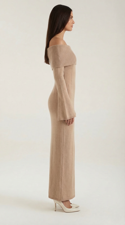 QUINLAN | VESTIDO LARGO AJUSTADO CON HOMBROS DESCUBIERTOS