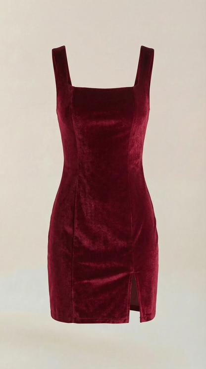 RACHELLE | VESTIDO CORTO DE TERCIOPELO CON ESCOTE CUADRADO