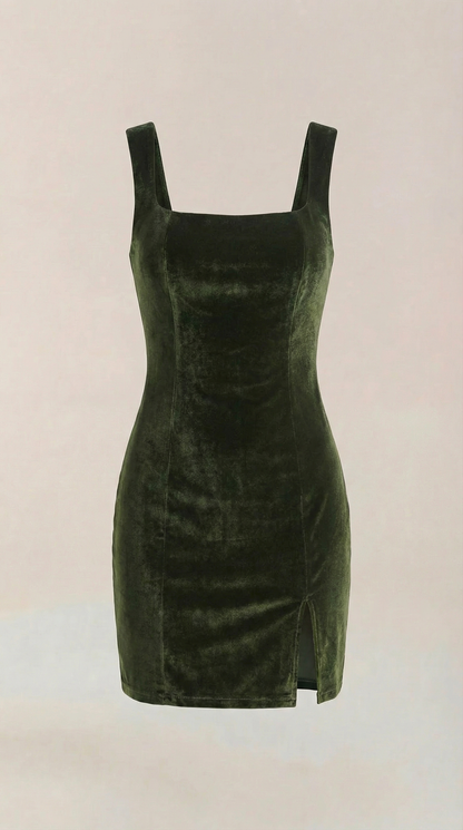 RACHELLE | VESTIDO CORTO DE TERCIOPELO CON ESCOTE CUADRADO