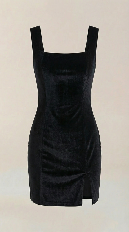 RACHELLE | VESTIDO CORTO DE TERCIOPELO CON ESCOTE CUADRADO