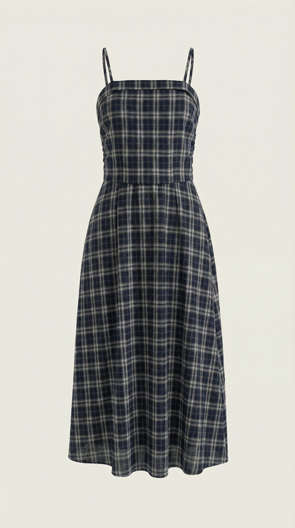 JULIANA | VESTIDO MIDI DE VERANO A CUADROS CON ESCOTE REDONDO